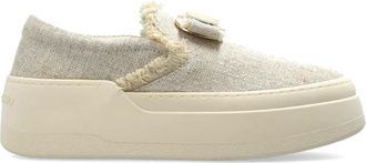 Ferragamo Cristal Platform Schoenen - Dames - Loafers - Beige - 40 1/2 EU - Leer - Schoenen