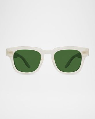 Barton Perreira Men & apos;s Keyhole-Bridge Transparent Acetate Square Sunglasses