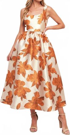 Flying Tomato Fall Floral Satin Midi Dress In Cream Rust