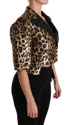 Dolce & Gabbana Womens Blazer Gold Leopard Sequined Jacket Pvc Clothing