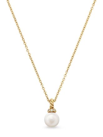 David Yurman 18kt yellow gold Petite Solari diamond and pearl necklace (11.5mm) - women - 18kt Yellow Gold/Akoya Pearl/Diamond - One Size