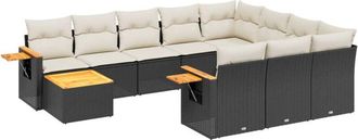 vidaXL Set De Sof&aacute;s De Jard&iacute;n 11 Pzas Y Cojines Rat&aacute;n Sint&eacute;tico Negro Vidaxl