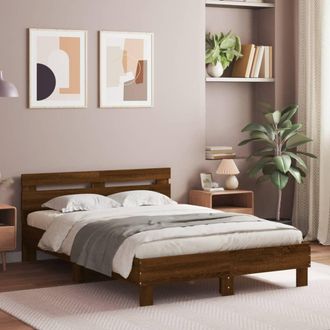 vidaXL Cama Con Cabecero Madera De Ingenier&iacute;a Marr&oacute;n Roble 135x190 Cm Vidaxl