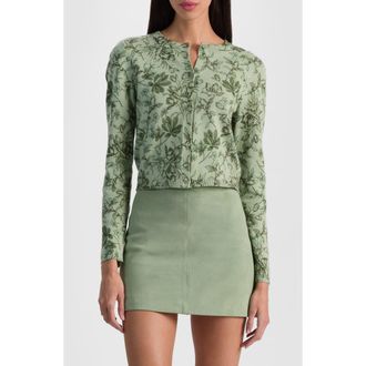 Alice & Olivia Carson Print Crop Cardigan in Mystic Garden Sage at Nordstrom, Size X-Small