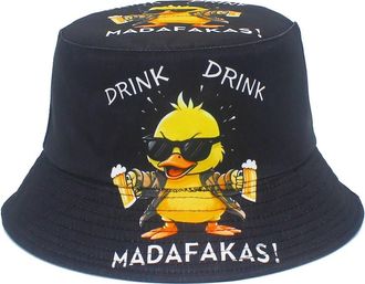Generic Cartoon Duck Print Bucket Hat Fisherman Fishing Sun Cap for Adult Women Men Girl Boy Unisex Packable Outdoor Panama Hats (UK, Alpha, One Size, Drink D