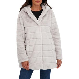 Sebby Hooded Faux Fur Jacket in Light Grey at Nordstrom Rack, Size Medium