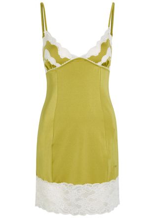 Chlo&eacute; Lace-trim Stretch-satin Mini Dress - Yellow - 38 (UK10 / S)