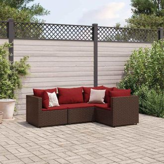 vidaXL Vidaxl - Set Muebles De Jard&iacute;n 4 Piezas Y Cojines Rat&aacute;n Sint&eacute;tico Marr&oacute;n