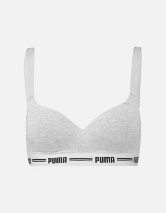 Puma Womens Striped Logo Padded Bra Top, Grey Melange - Size: XL