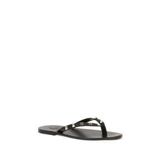 Valentino Garavani Mens Black Calf Leather Bos Taurus Flip-Flop Sandals