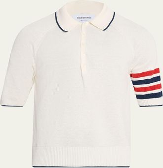 Thom Browne Mens Linen and Cotton Knit 4-Bar Sleeve Polo Shirt