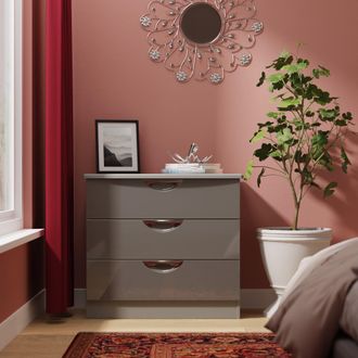 Lewis's Camden 3 Drawer Chest in Grey Gloss & Dusk Grey - Ready Assembled - Lewiss Home | TJ Hughes