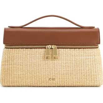 JW PEI Thea Woven Top Carry Handle Crossbody Bag in Brown Straw at Nordstrom