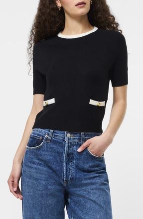 French Connection Babysoft Short Sleeve Sweater in Black-Porcelain Crea at Nordstrom, Size Large