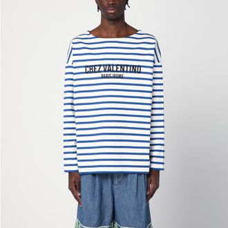 Valentino Ivory t-shirt with blue stripes Chez Valentino