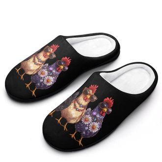 Generic Three Hens Rooster Glasses Womens Slippers Warm House Slippers Indoor House Shoes with Anti-Skid Rubber Sole