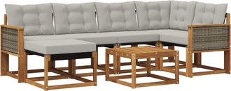 vidaXL Conjunto De Sof&aacute;s De Exterior 7 Uds. Natural Y Gris Claro Vidaxl