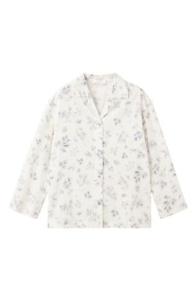 Mango Floral Print Cotton Pajama Top in Ink Blue at Nordstrom, Size Small