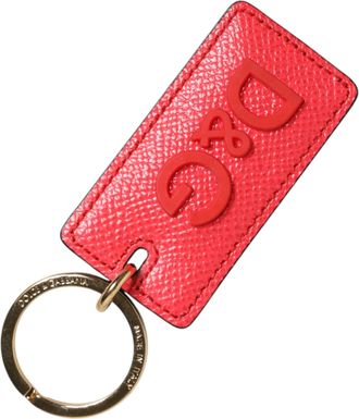 Dolce & Gabbana Rode Kalfsleren Logo Metalen Ring Heren Sleutelhanger Sleutelhangers