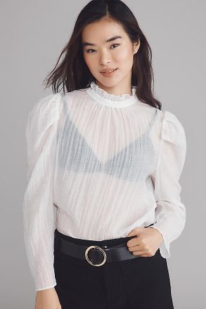 Maeve Sheer Mock-Neck Long-Sleeve Blouse