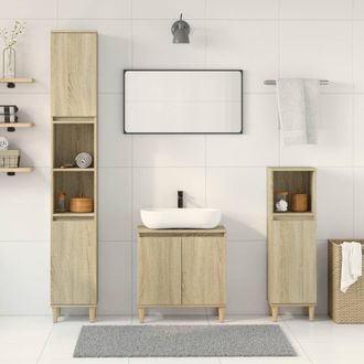 Berkfield Home 3 Piece Bathroom Furniture Set Sonoma Oak Engineered Wood in Brown