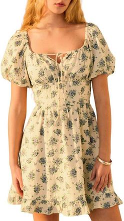 Next Floral Puff Sleeve Mini Sundress in Neutral at Nordstrom, Size 12 Us