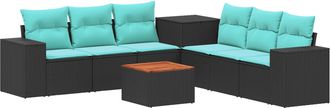 vidaXL Juego De Sof&aacute; 8 Uds. Negro Y Azul Rat&aacute;n Sint&eacute;tico Y Acero Vidaxl