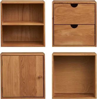 Moloo Juego de 4 cubos de pared de roble macizo de 30x30 cm