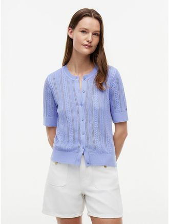 Tommy Hilfiger Womens Short-Sleeve Mixed-Knit Cardigan - Purple - XXL