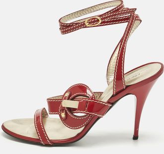 Roberto Cavalli Red Patent Leather Ankle Wrap Sandals