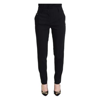 Dolce & Gabbana Slim-fit Trousers, female, Black, 2XS, Elegant Black Wool and Silk Trousers