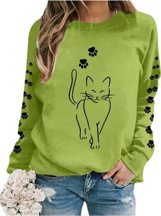 Generic Christmas Christmas Cat Sweatshirts Christmas Lights Shirt Crewneck Holiday Pullover Sweater Long Sleeve Pullover Blouse Crew Neck Oversized Christmas