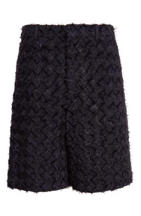 Bottega Veneta Fringed Mohair & Nylon Tape Intrecciato Wide Leg Shorts in 1057 Black/Blue at Nordstrom, Size 34 Us