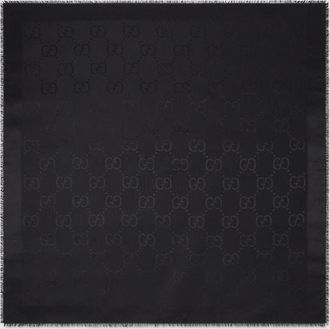 Gucci GG Jacquard Silk Wool Shawl, Black
