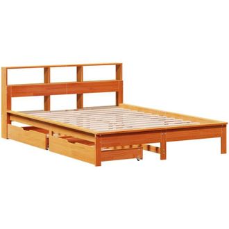 vidaXL Cama Con Estanter&iacute;a Sin Colch&oacute;n Madera Maciza Marr&oacute;n 140x190 Cm Vidaxl