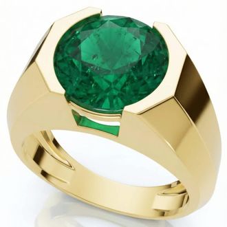 Pompeii3 Certified 2.69Ct 9mm Emerald Solitaire Elon Ring 14k Gold Lab Grown