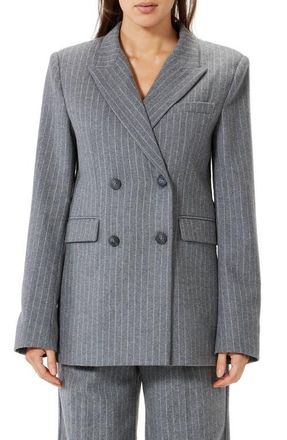 Sophie Rue Roen Pinstripe Double Breasted Wool Blend Blazer in H Grey Str at Nordstrom, Size Medium