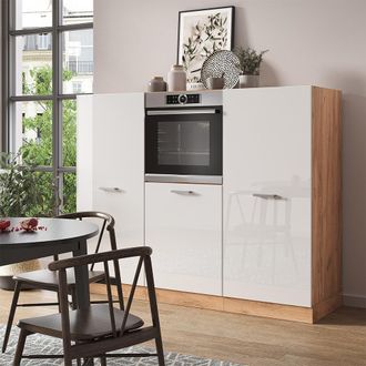 Vicco Bloque De Cocina R-line, Blanco Brillo Intenso/roble Dorado, 180 Cm Sin Encimera