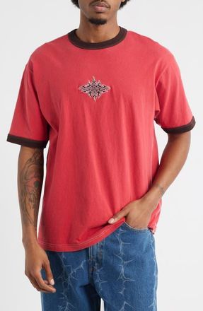 Vans Flame Face Embroidered Ringer T-Shirt in Crimson Haze at Nordstrom, Size Xx-Large