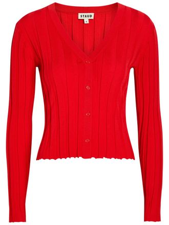Staud Ezra Ribbed-knit Cardigan - Red - S (UK8-10 / S)