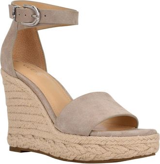 Guess Hidy Sandal Womens Gray Suede Round Toe Wedge Heel Espadrille JOBB470