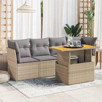 vidaXL Vidaxl - Juego De Sof&aacute;s Jard&iacute;n Con Cojines 5 Pzas Rat&aacute;n Sint&eacute;tico Beige