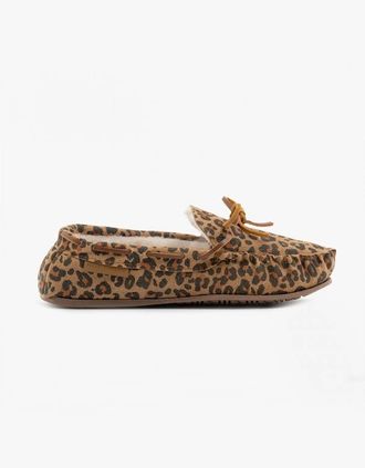Hush Puppies Womens Hush Puppies ALLIE Womens Suede Moccasin Slippers Leopard - Brown - Size: 8