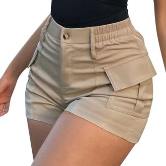 Generic Womens Cargo Denim Shorts Trendy High Wasited Cotton Casual Summer Hot Pants Stylish Slim Fit Mini Jean Shorts Y2K Streetwear Khaki
