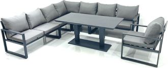 Fimous Fimous 8 Seater Outdoor Aluminum Garden Furniture Set Corner Sofa Chair Adjustable Rising Lifting Dining Table Sets Dark Grey