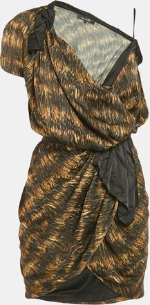 Isabel Marant Black Printed Satin Asymmetric Wrap Mini Dress