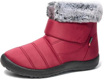 Generic Women Snow Boots Fur Lined Warm Ankle Boots Ladies Slip On Water-Resistant Outdoor Winter Booties Non-Slip Lightweight Flat Walking Shoes Red