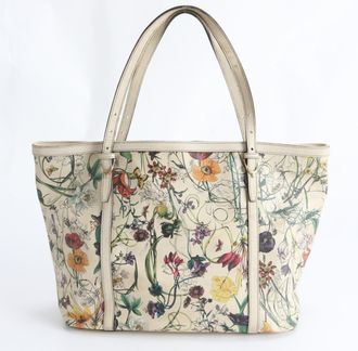 Gucci Flora Multi-Color White Leather Coated Canvas Handbag Tote Bag (Pre-Owned)