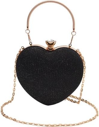 Generic Evening Banquet Bag, Love Heart Shape Retro Rhinestone Clutch Bag, Glitter Purse Chain Handbag for Women Wedding Party(Black)