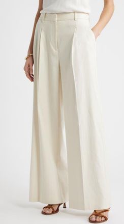 Nordstrom Pleated Linen Blend Wide Leg Pants in Ivory Birch at Nordstrom, Size 10